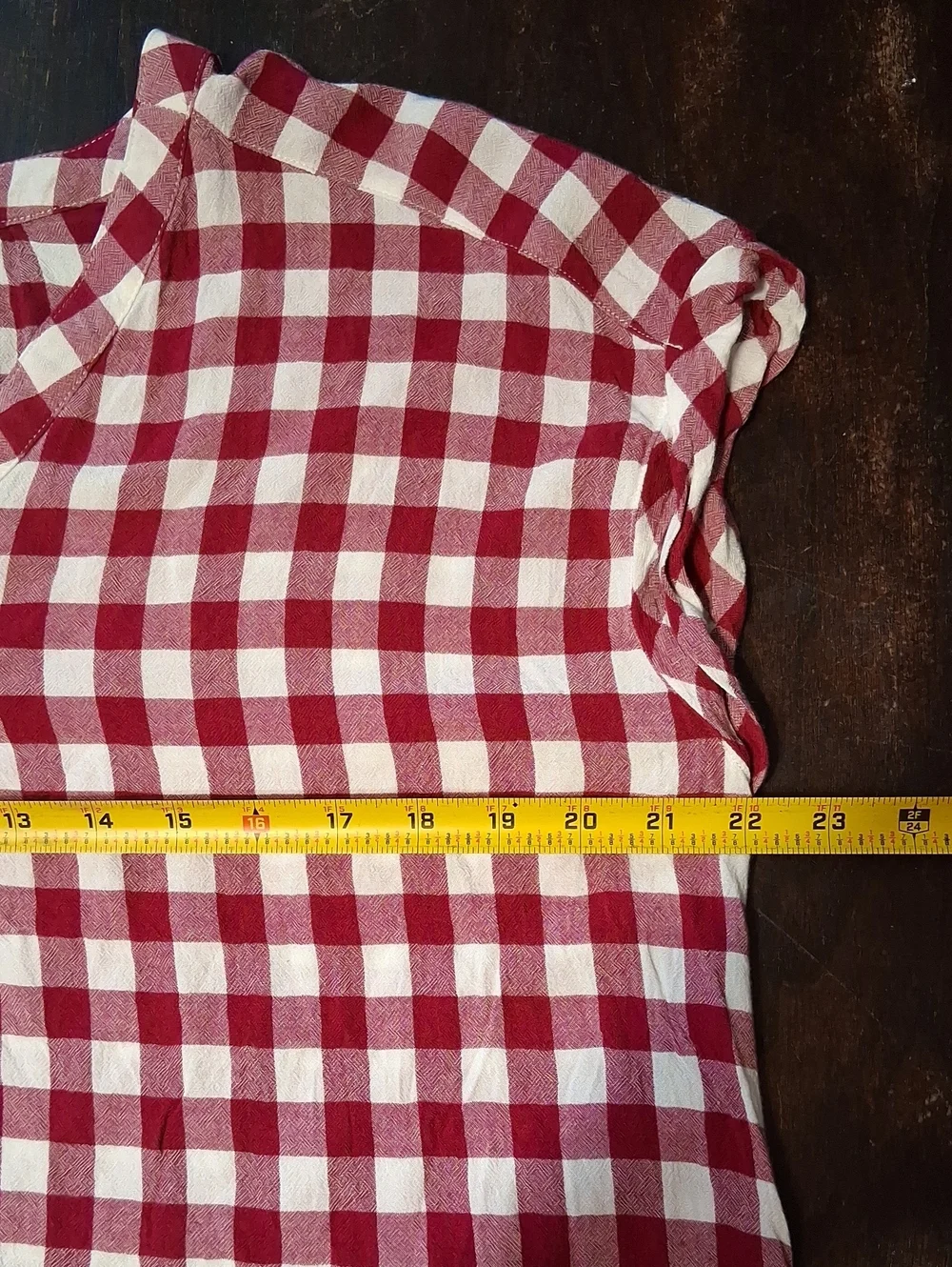 Liz Claiborne Raspberry and White Gingham V-Neck Blouse